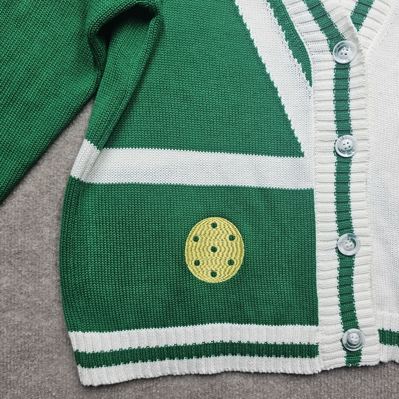 Fate Pickleball Embroidered Cardigan Sweater Size Small Green White Button Front - Picture 8 of 11